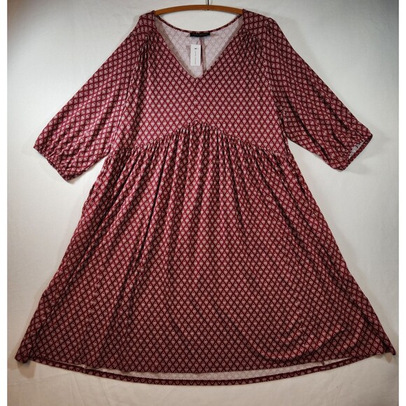 Lane Bryant Dress Size 18/20 Easy Swing V-Neck Burgundy Diamonds 3/4 Sleeves NWT - Picture 1 of 16